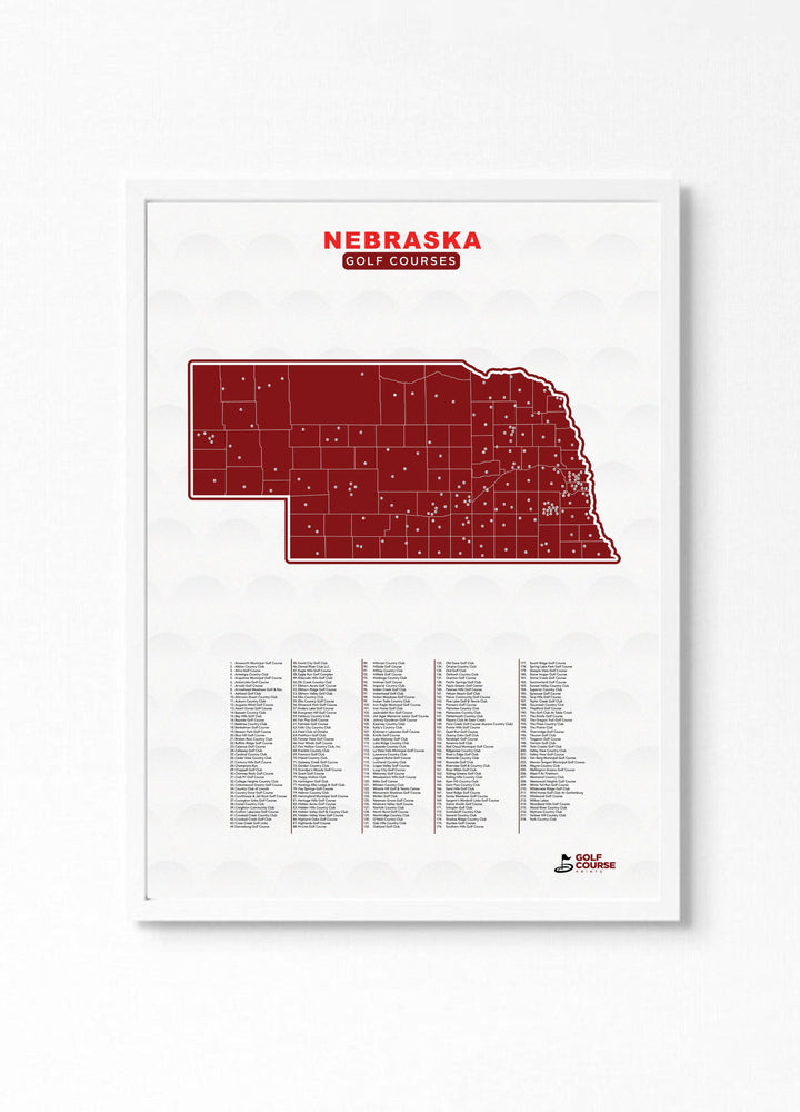 Map of Nebraska Golf Courses - Golf Course Prints