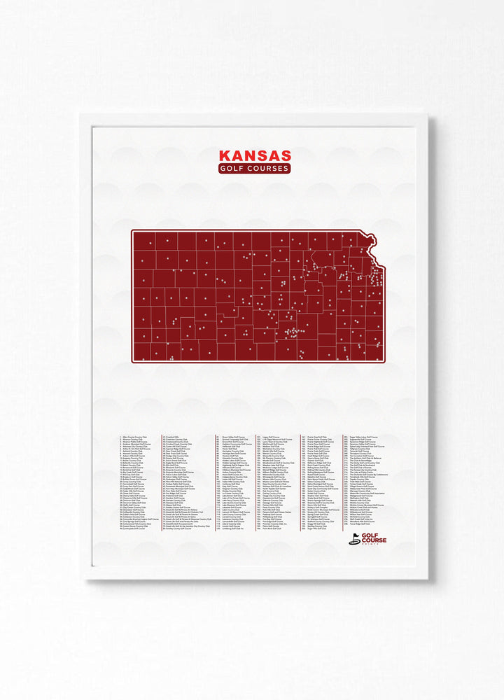 Map of Kansas Golf Courses - Golf Course Prints