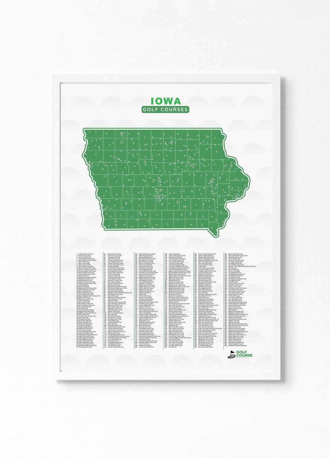 Map of Iowa Golf Courses - Golf Course Prints