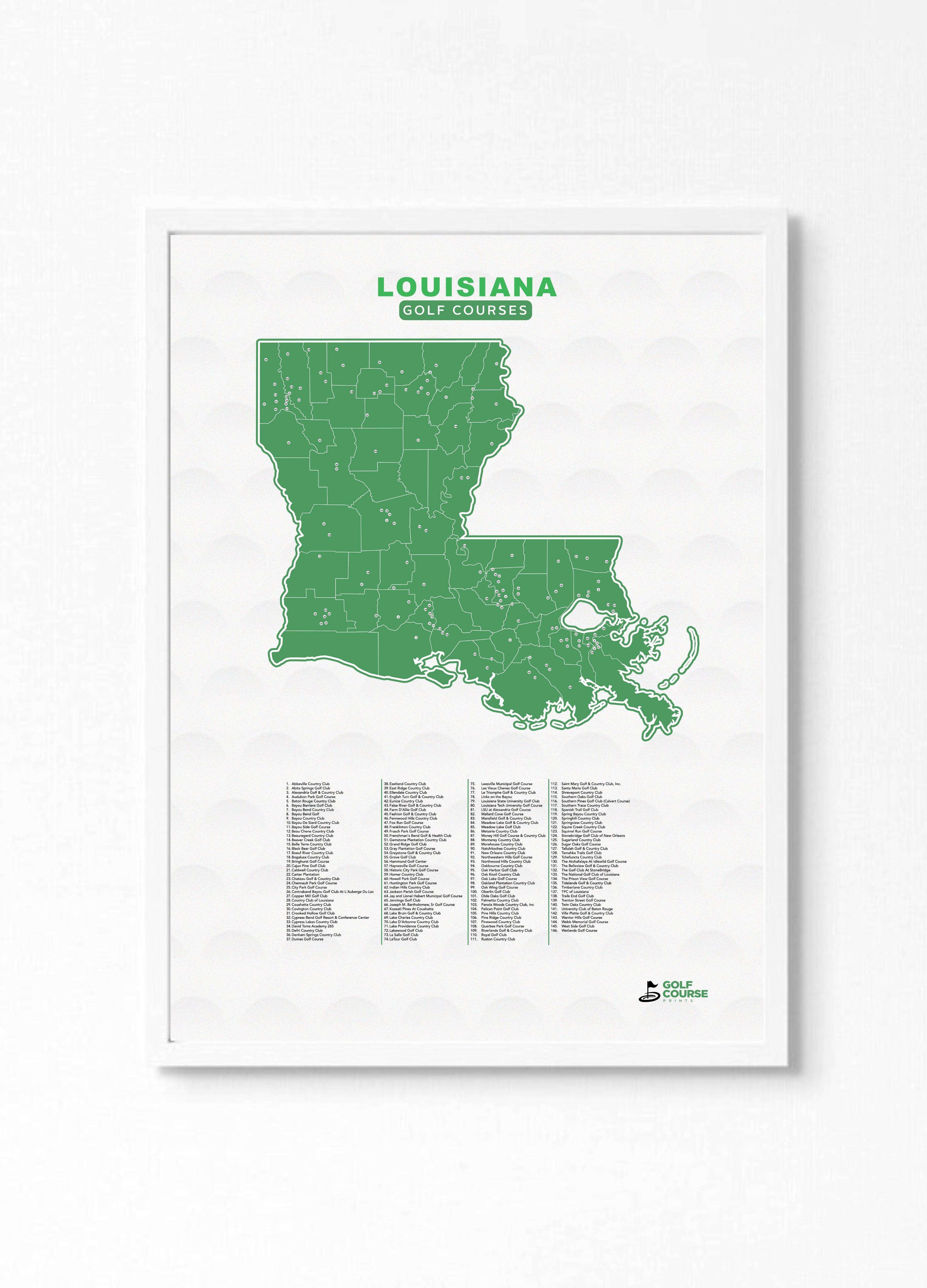 Louisiana Golf Course Map Gift For Fans Golf Course Prints Golf