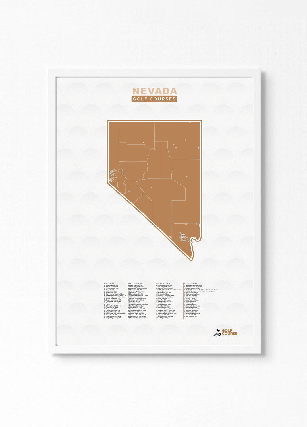 Map of Nevada Golf Courses - Golf Course Prints