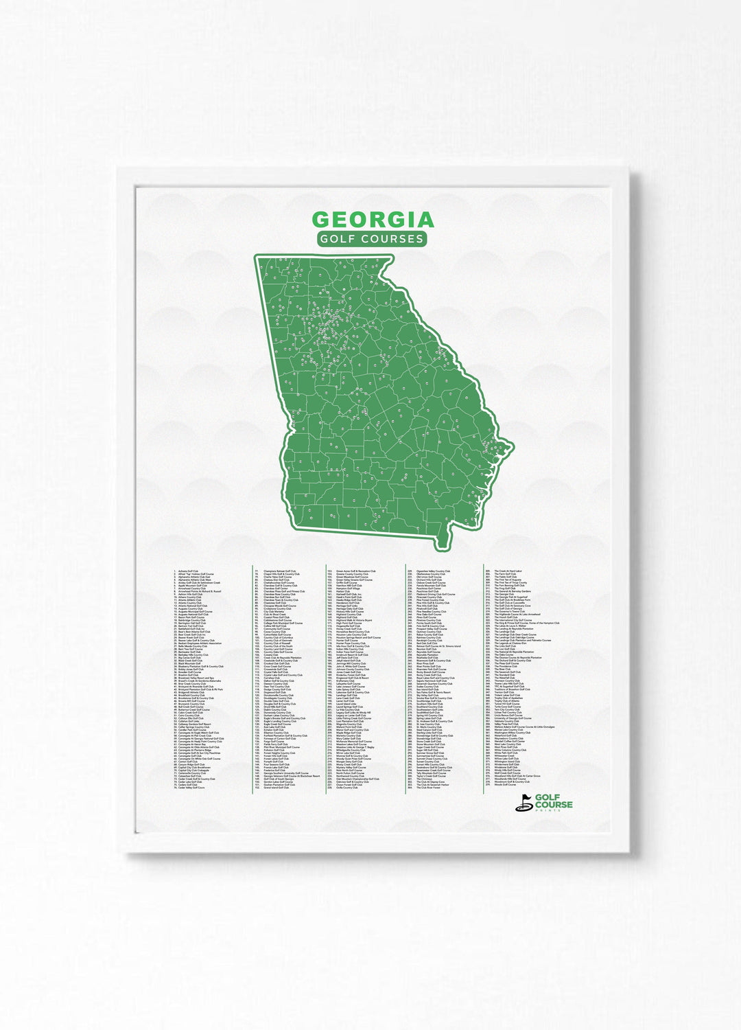 Map of Georgia Golf Courses - Golf Course Prints